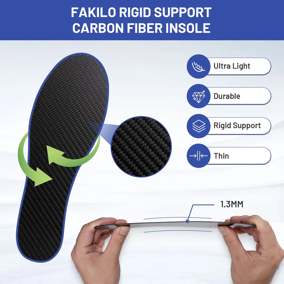 Soletta in fibra di carbonio 1 pezzo, solette FAKILO in fibra di carbonio Inserto per scarpe per donna Uomo, supporto rigido per punta erbosa