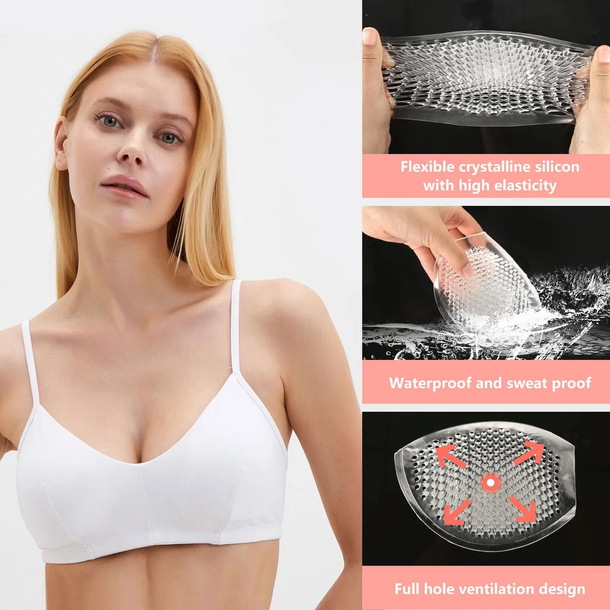 Imbottitura Reggiseno Silicone Coppe per Reggiseni Coppe per Costumi da Bagno 2 Paia Diversi Spessori Rimovibili Reggiseno Adesivo per Una Varietà di Reggiseni