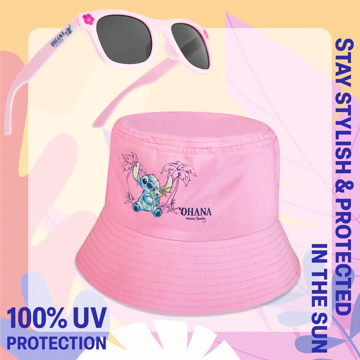 Disney Stitch Cappello da Pescatore Morbido e UV400 Occhiali da Sole Bambina Set