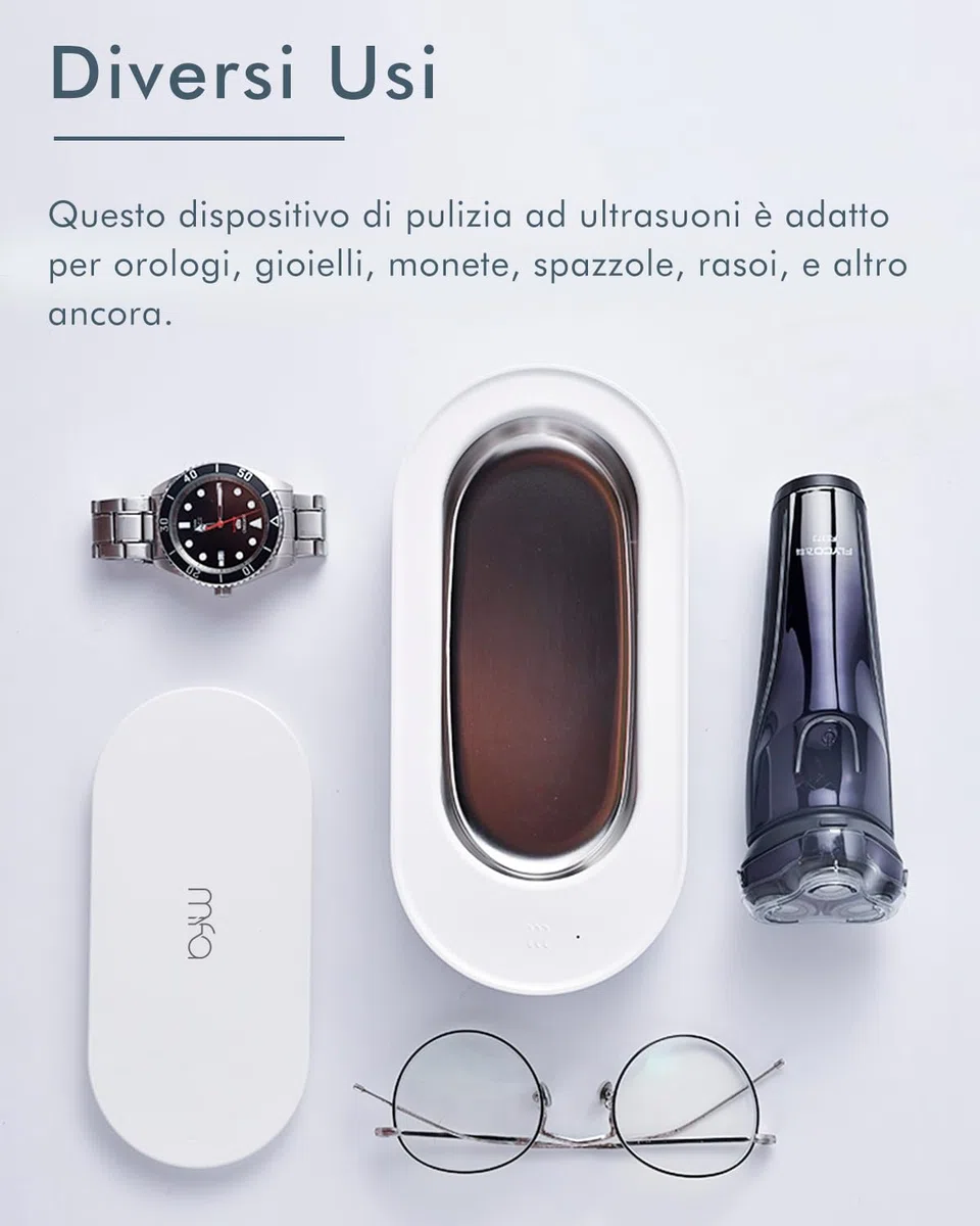 mfa® | Dispositivo per la Pulizia a Ultrasuoni per Occhiali, Braccialetti, Gioielli in Argento (Bagno D'argento) e Strumenti | Pulitore a Ultrasuoni | Sterilizzazione | Ultrasonic cleaner