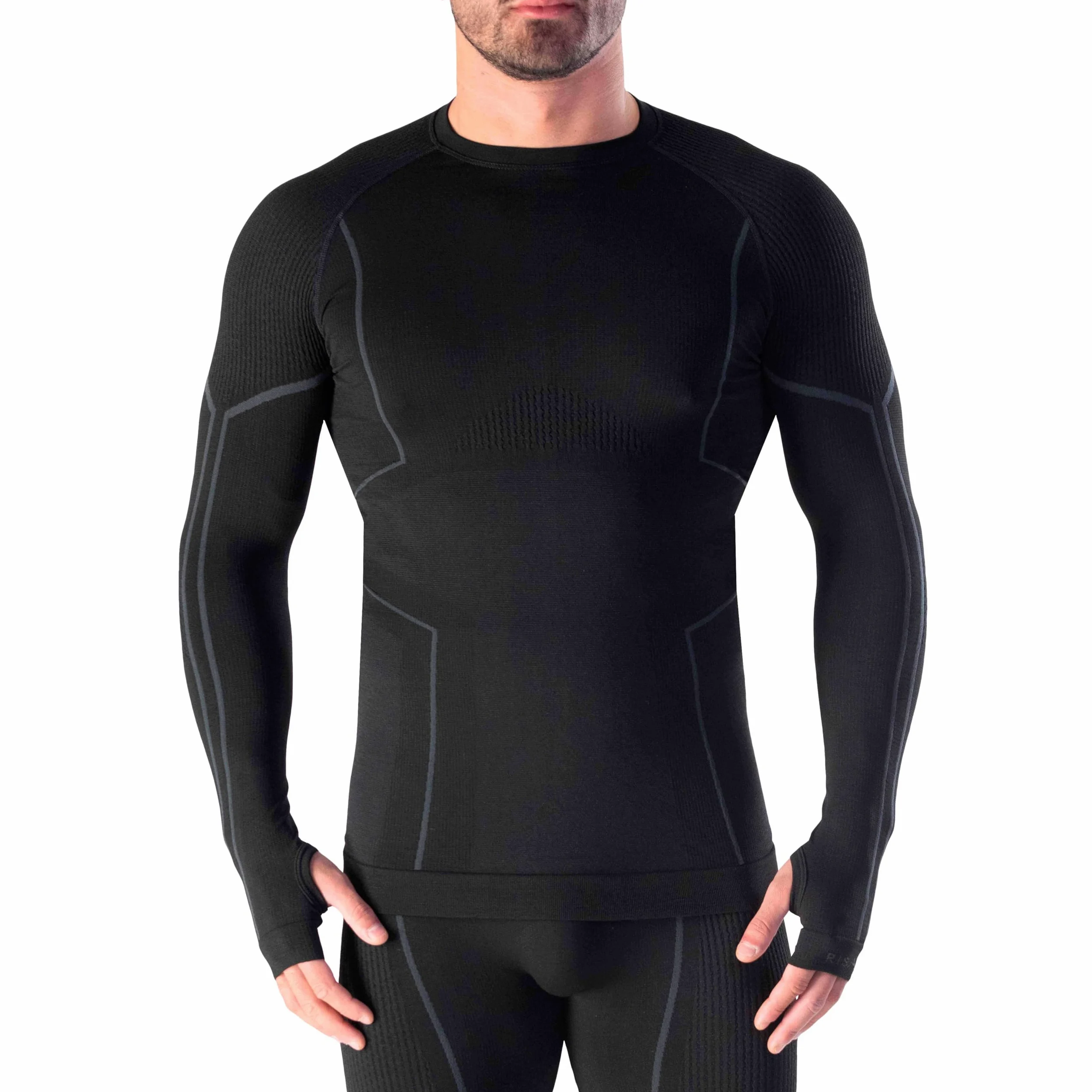 Risalti Maglia Termica Uomo Manica Lunga Merino Tech - Maglie Termiche Uomo a Compressione in Lana Merino, Intimo Termico Uomo Invernale, Termica Uomo Senza Cuciture - Made in Italy