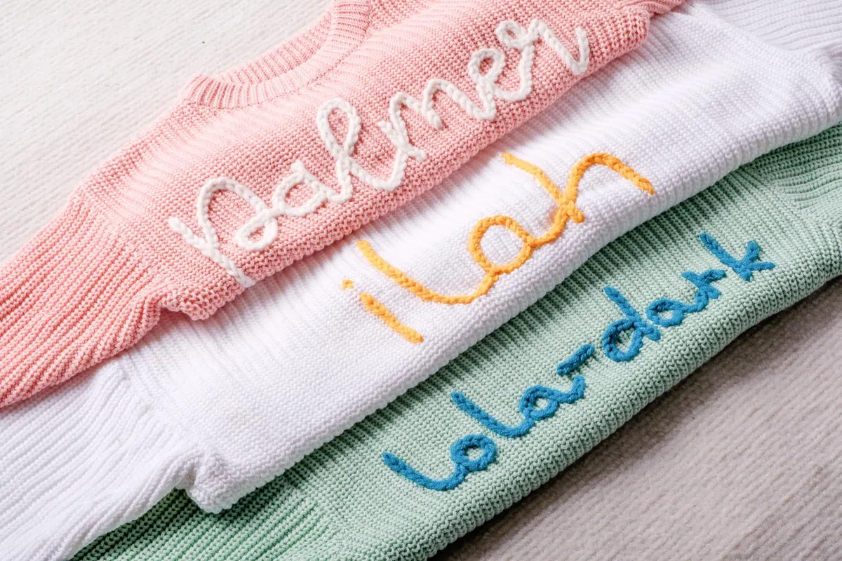 Maglione in Maglia per Bebè Personalizzato, Maglione Bebè su Misura con Nome e Monogramma Ricamati Mano,