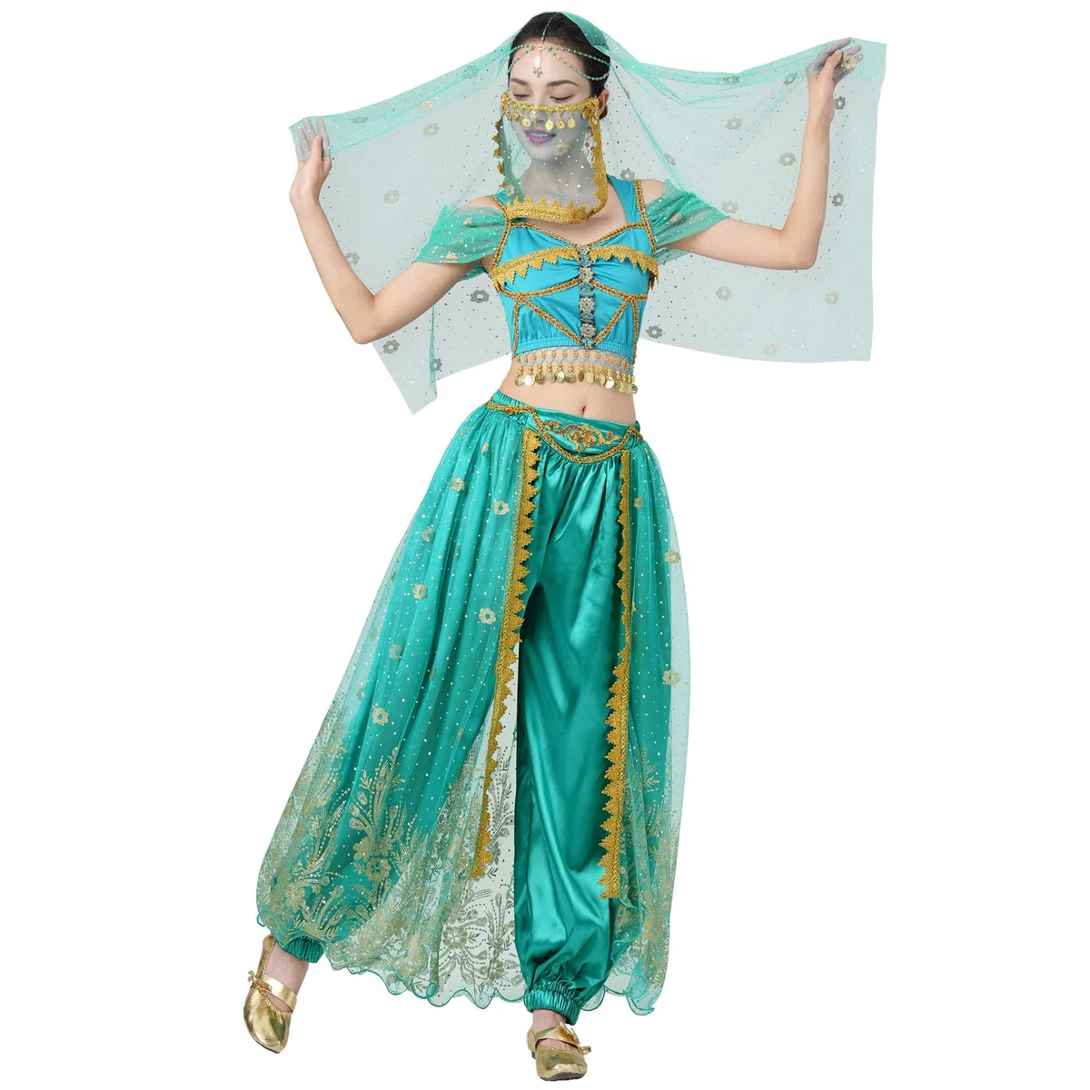 MUNAFIE Costume da danza del ventre, per cosplay, Halloween, carnevale, compleanni, feste, paillettes