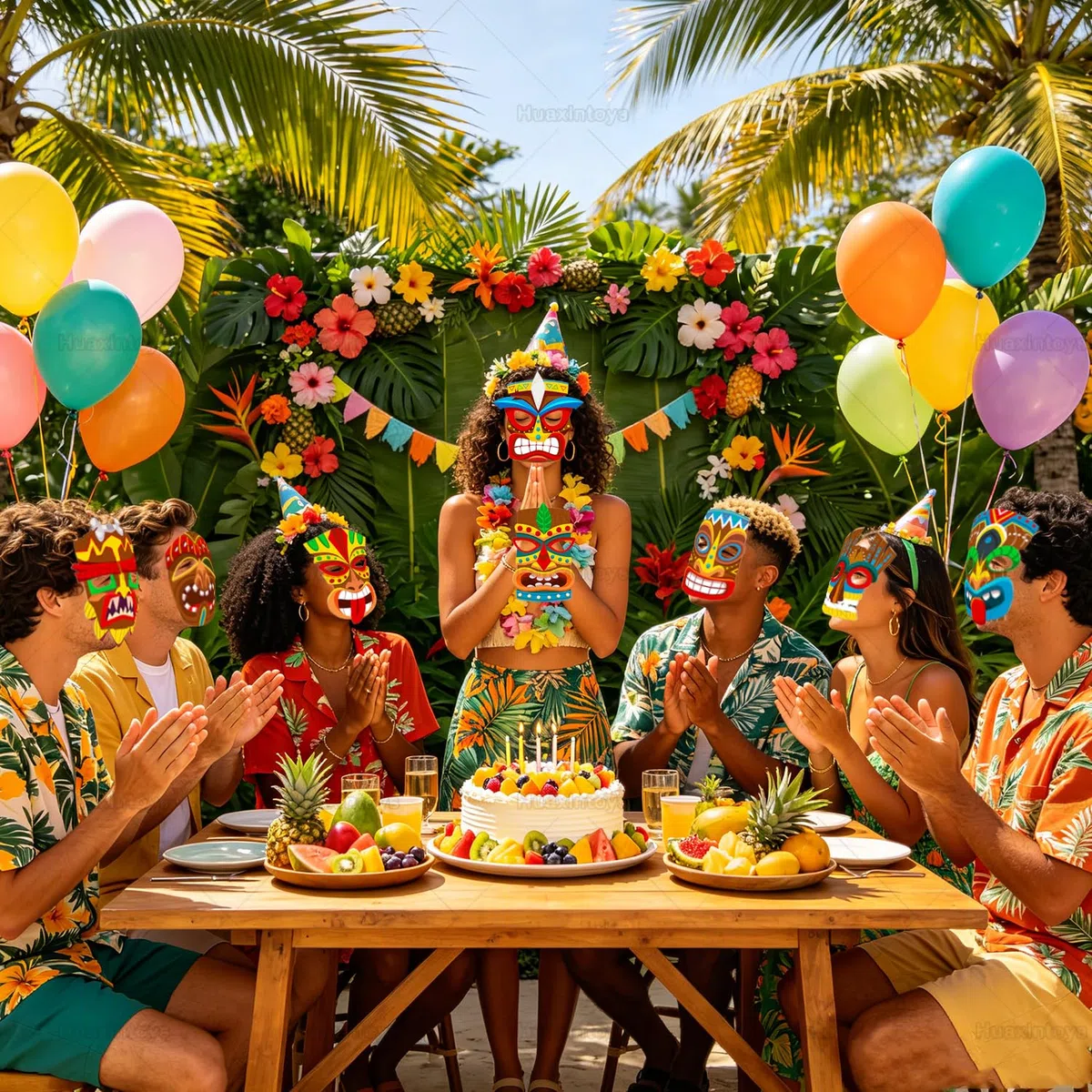 Set di 12 Maschere Tiki per Feste Hawaiane - Maschere Polinesiane Tropicali per Luau, Carnevale, Halloween, Feste in Spiaggia e Costumi