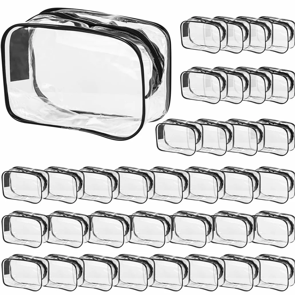 36 sacchetti trasparenti per trucco, da viaggio, con cerniera, in plastica PVC impermeabile, organizer portatile per vacanze, viaggi, bagno