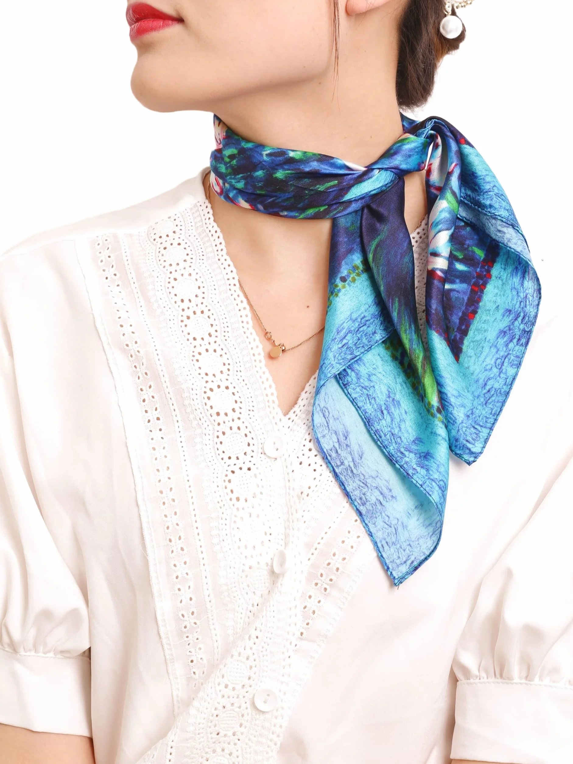 Fazzoletto Da Collo Donna Seta 50x50 Cm Bandana Foulard Piccoli Pura Seta Sciarpa Bandana Stampa D'arte