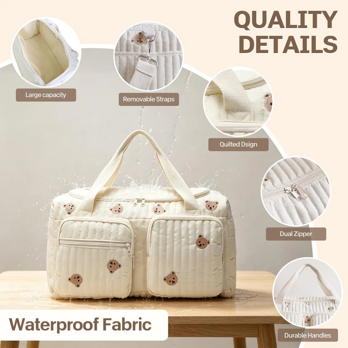 ZVD Borsa Parto Ospedale Grande Mamma, Borsa Passeggino, Neonato Cambio, Mommy Bag Multiuso, Spalla in Cotone Con Ricamo, Parto in Ospedale, Passeggino, Viaggio e Cambio Pannolini