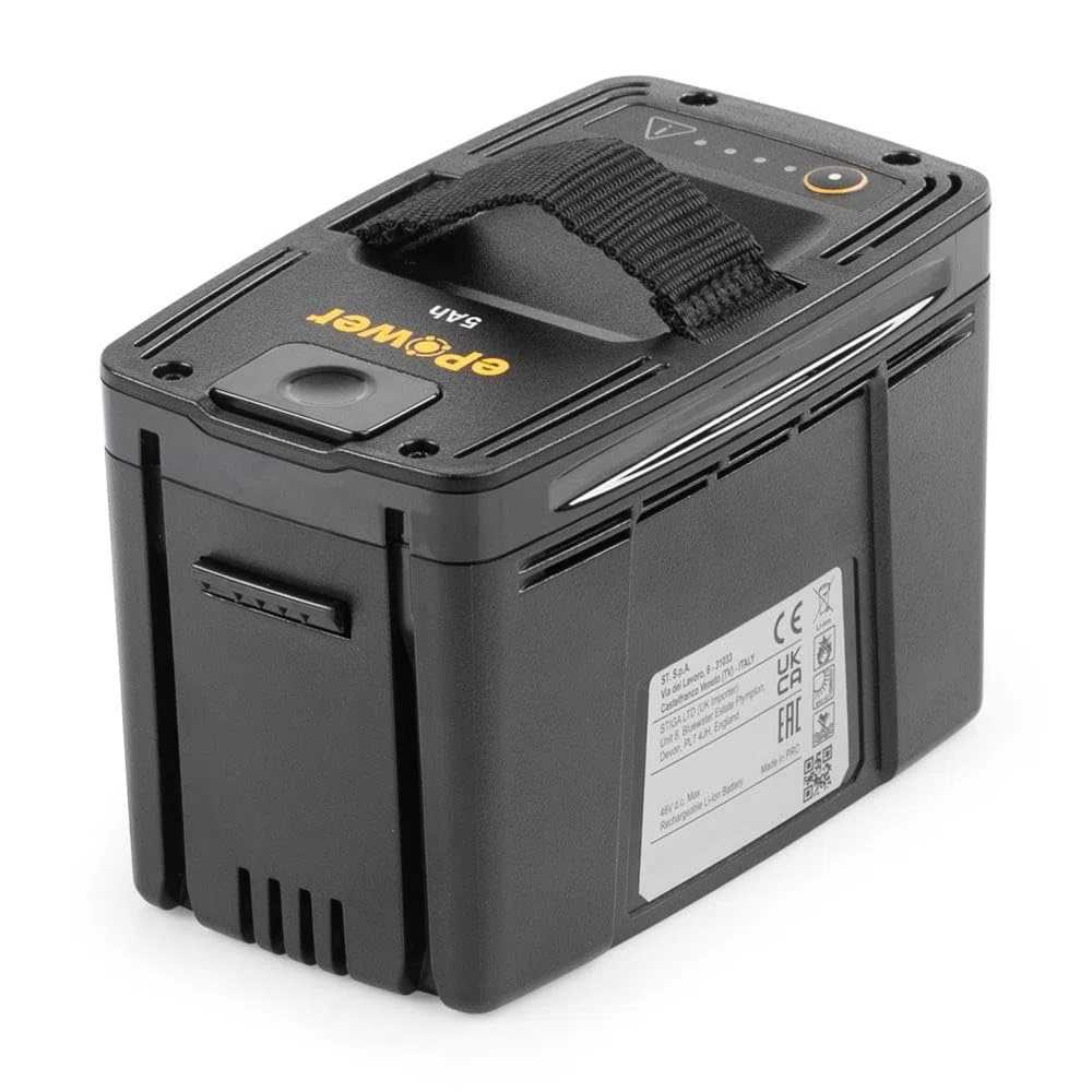 STIGA E 450 Batteria 48 V, 5 Ah – Pulsante di Sgancio Rapido, LED di Stato, Maniglia in Tessuto – Compatibile con Tutti gli Attrezzi ePower 48V del Gruppo STIGA