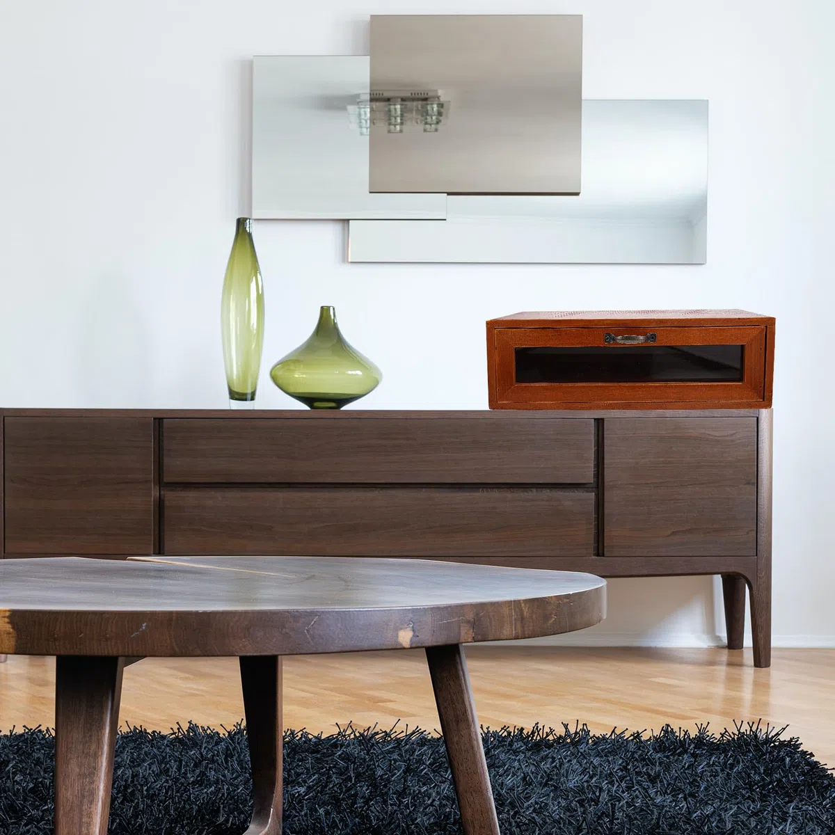 Ipetboom Organizer da Scrivania Cassetto Portaoggetti e Supporto per Monitor in Legno e Vetro Stile Retrò Marrone, per Ufficio e Decorazione Desktop