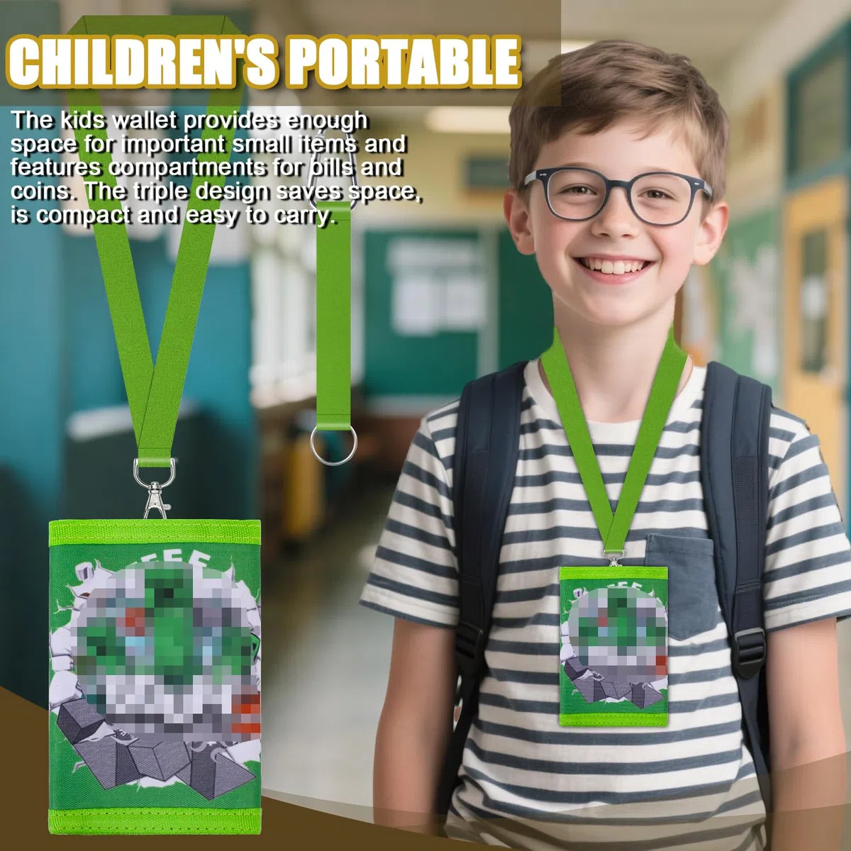 Portafoglio Bambino 24 * 12cm portafogli per bambini, Portamonete Bambino, Portafogli Bambini per regalo di compleanno, rientro a scuola (Verde)