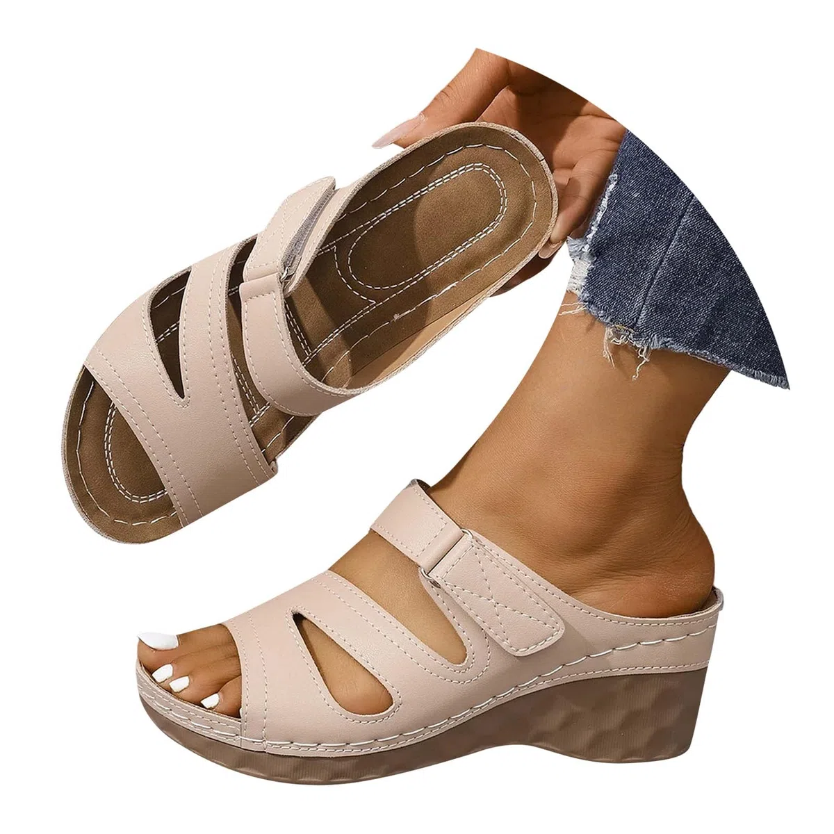 Ciabatte Donna Ortopediche Estive Aperte Leggere Pantofole con Zeppa Eleganti Antiscivolo Sandali Pianta Larga Comode Ciabatte in Pelle Basse Moda Scarpe Estive da Casa Mare Spiaggia Moda 2026