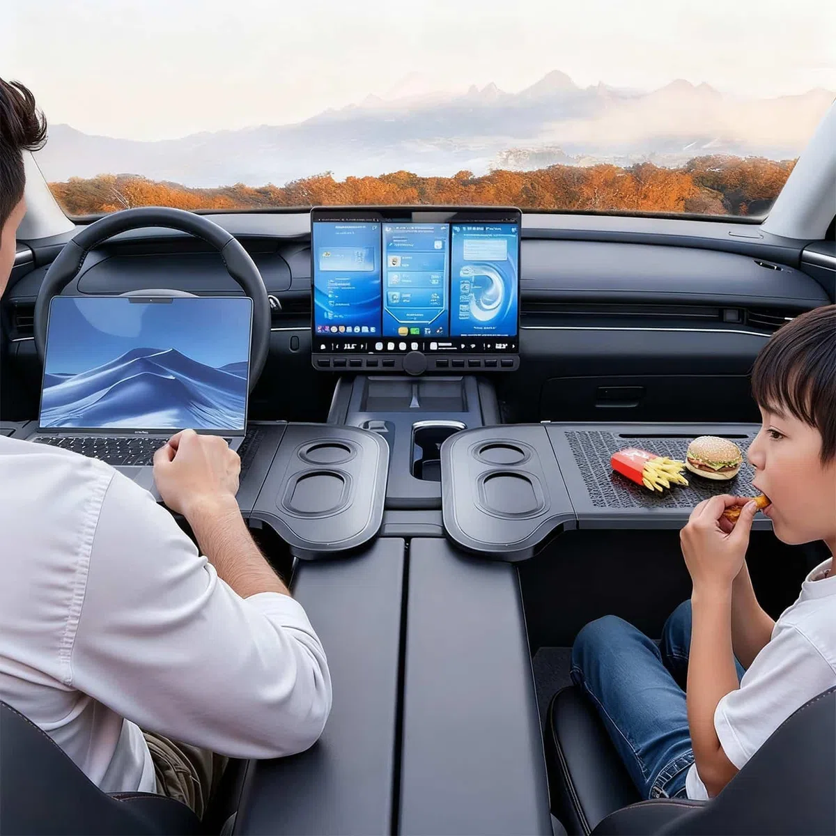 Vassoio Per Volante Auto Pieghevoli | Tavolo per Laptop in Auto Per Guidatori Viaggi Pendolari Campeggio SUV Auto