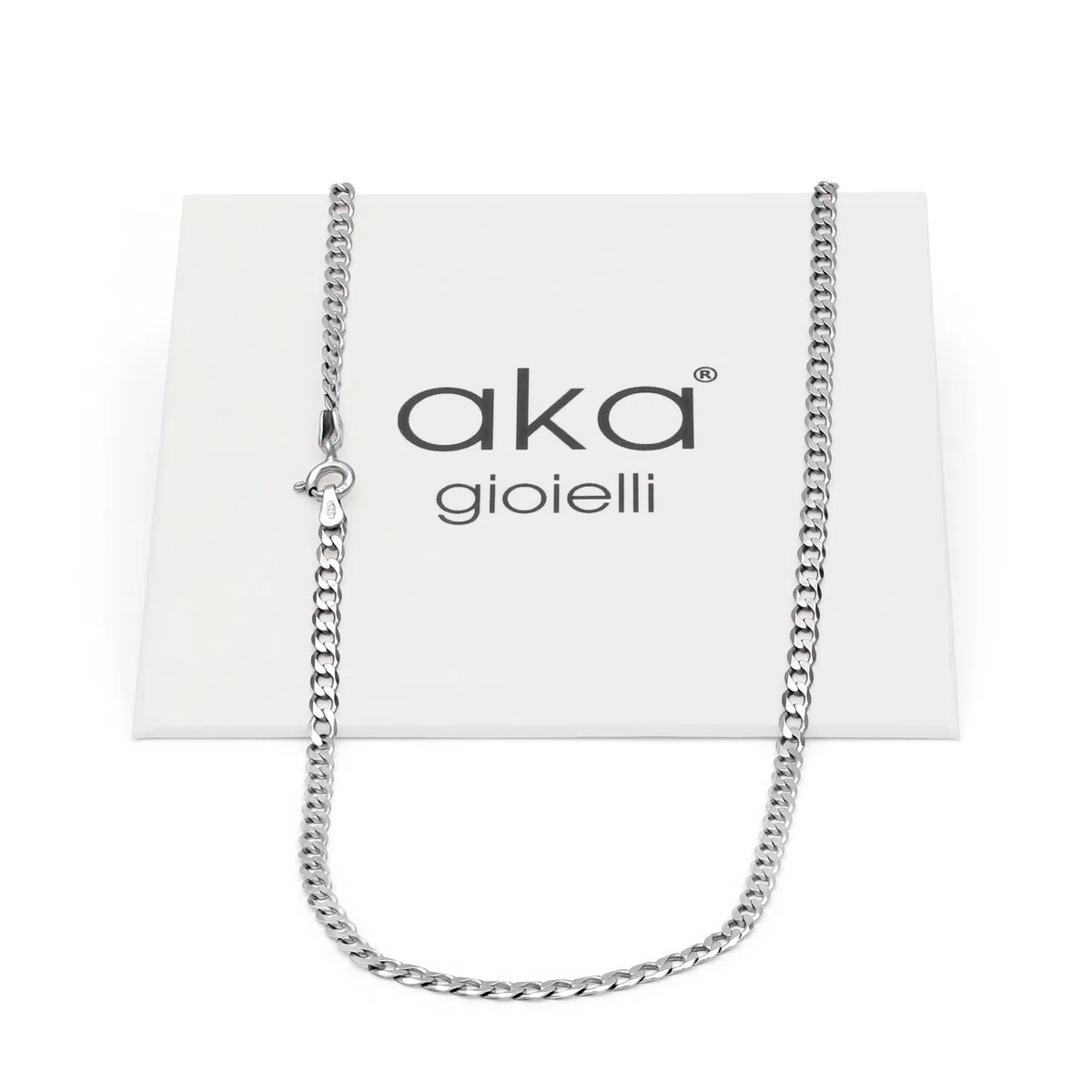 Aka Gioielli - Catenina Maglia Grumetta 3mm in Argento Sterling 925 Rodiato - Collana Argento Donna Uomo Lunghezza: 40 45 50 55 60 70 cm