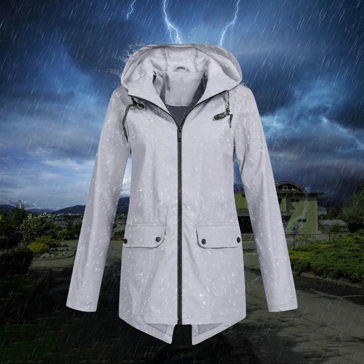 Giacca a vento da donna, impermeabile, foderata con cappuccio, impermeabile, traspirante, 3 in 1, parka antipioggia baggy, comoda giacca a vento