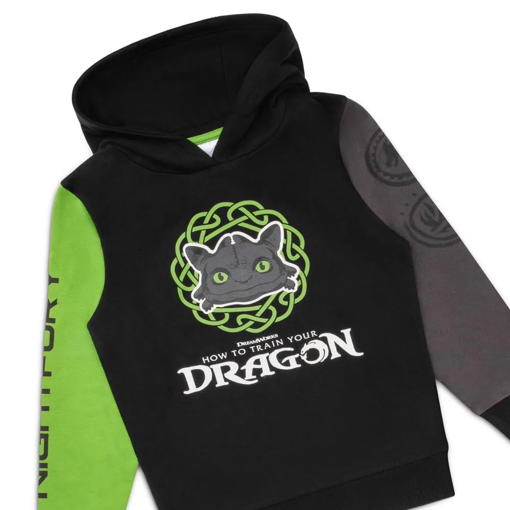 How To Train Your Dragon Felpa con cappuccio da bambino, in cotone, con logo, colore nero, a maniche lunghe, età 6-13 anni