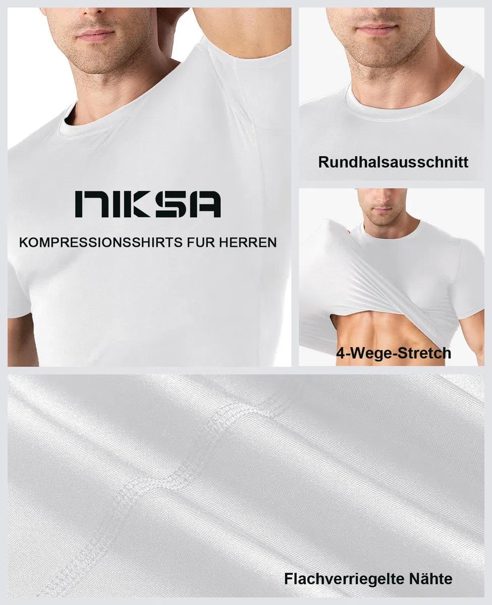 Niksa 1/2/3 pezzi, maglietta funzionale da uomo, a compressione, a maniche corte, sportiva, girocollo, traspirante, per corsa, allenamento, fitness