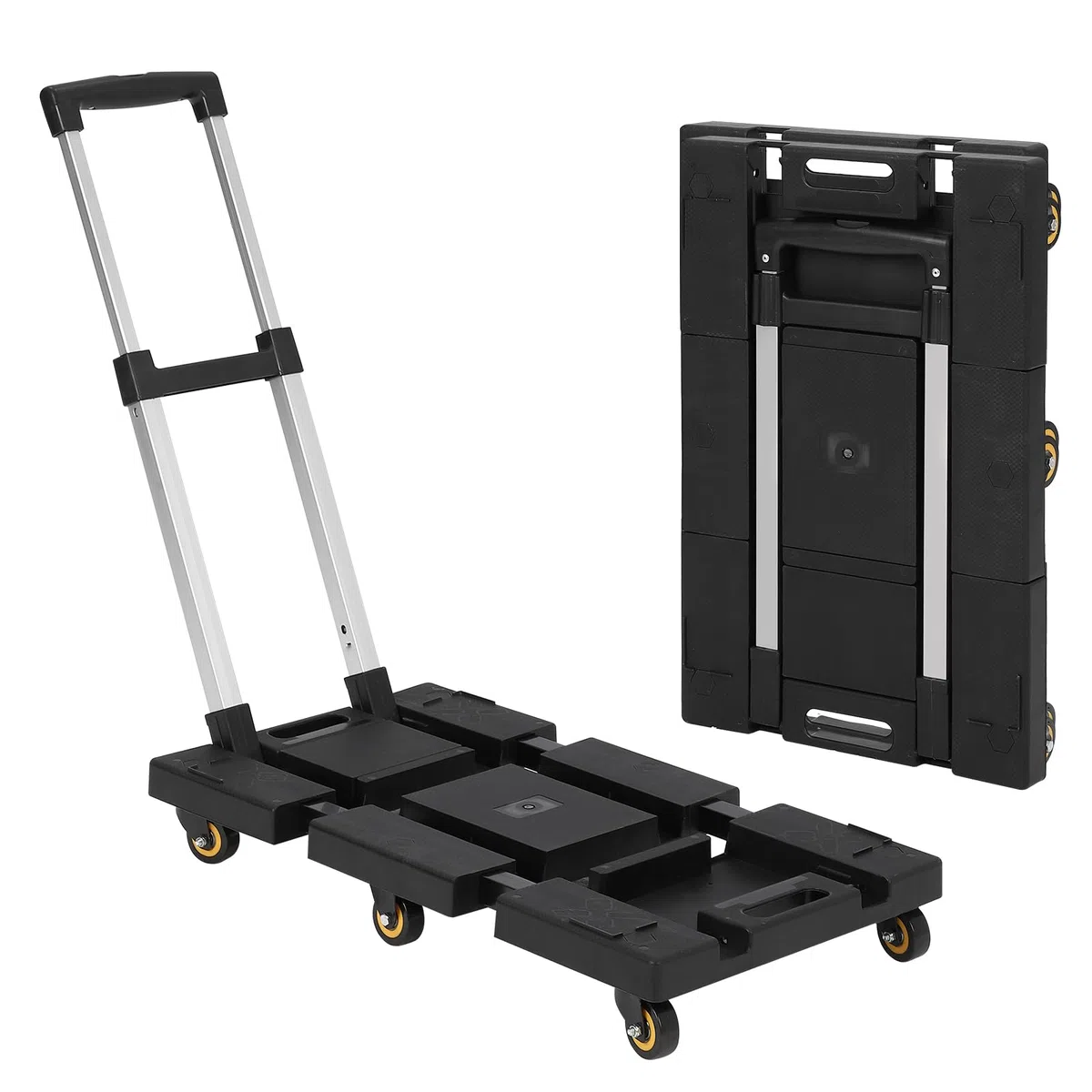 Carrello a mano pieghevole, carrello per bagagli con capacità di 500 libbre, pieghevole portatile con 6 ruote e 2 corde elastiche, maniglia regolabile, carrello per bagagli, personale, viaggi, auto,