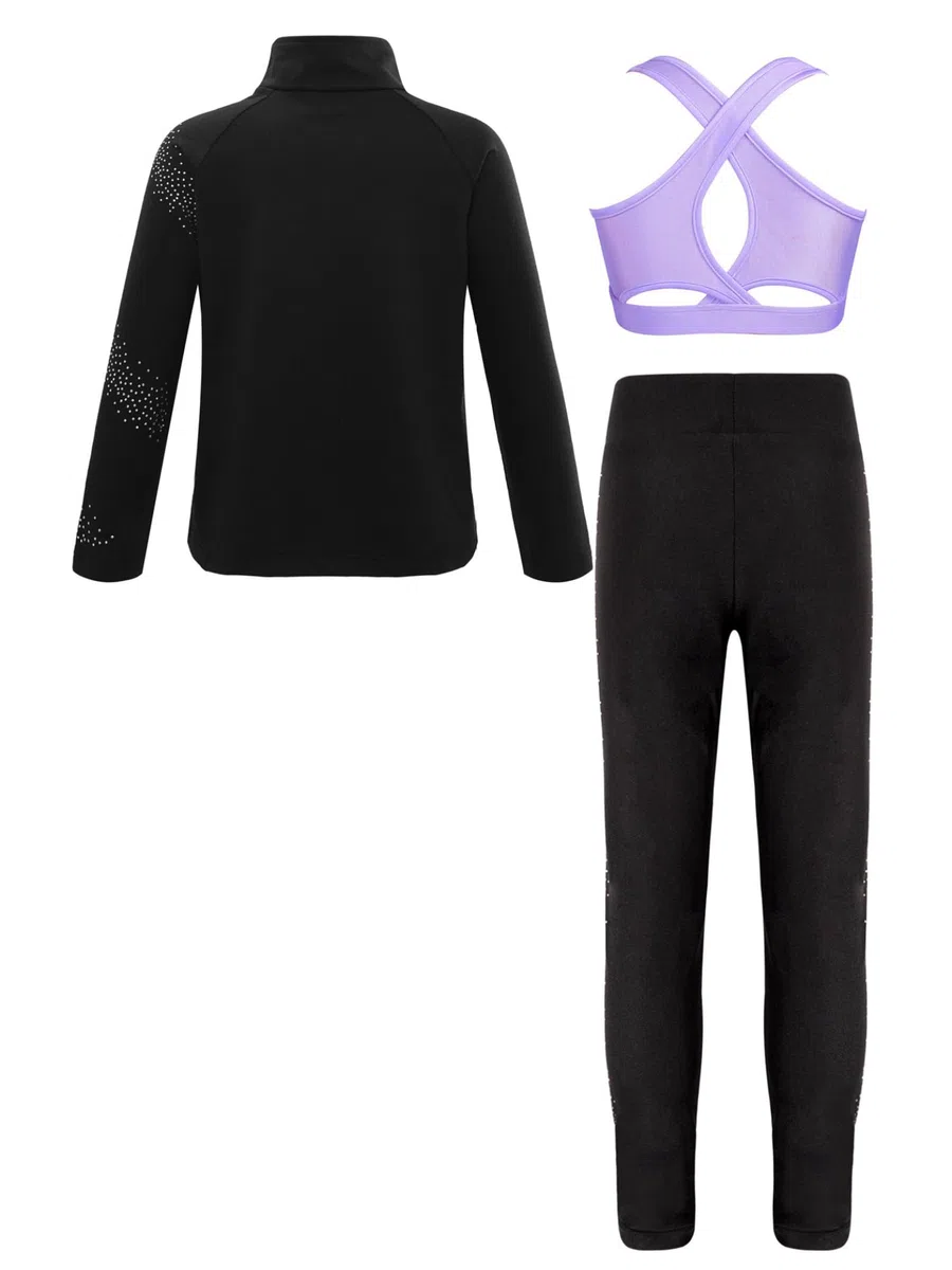 Linjinx Tute Da Ginnastica Per Bambine Completo Da Pattinaggio Artistico Professionale Con Felpa Con Zip A Maniche Lunghe E Top A Canotta E Leggings Lunghi Completo