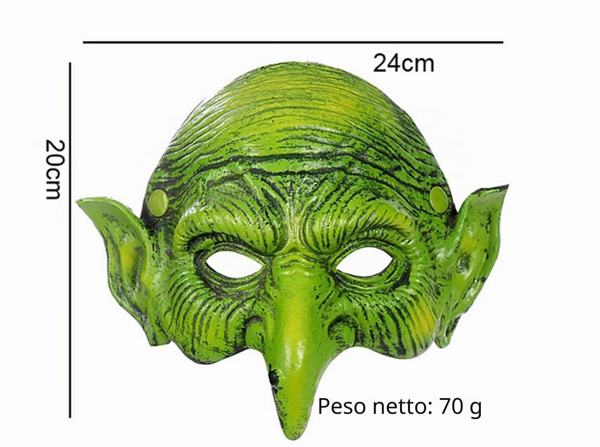 Maschera da goblin verde da strega e goblin, in schiuma di poliuretano, per donne e ragazze, per Halloween, cosplay, carnevale e feste
