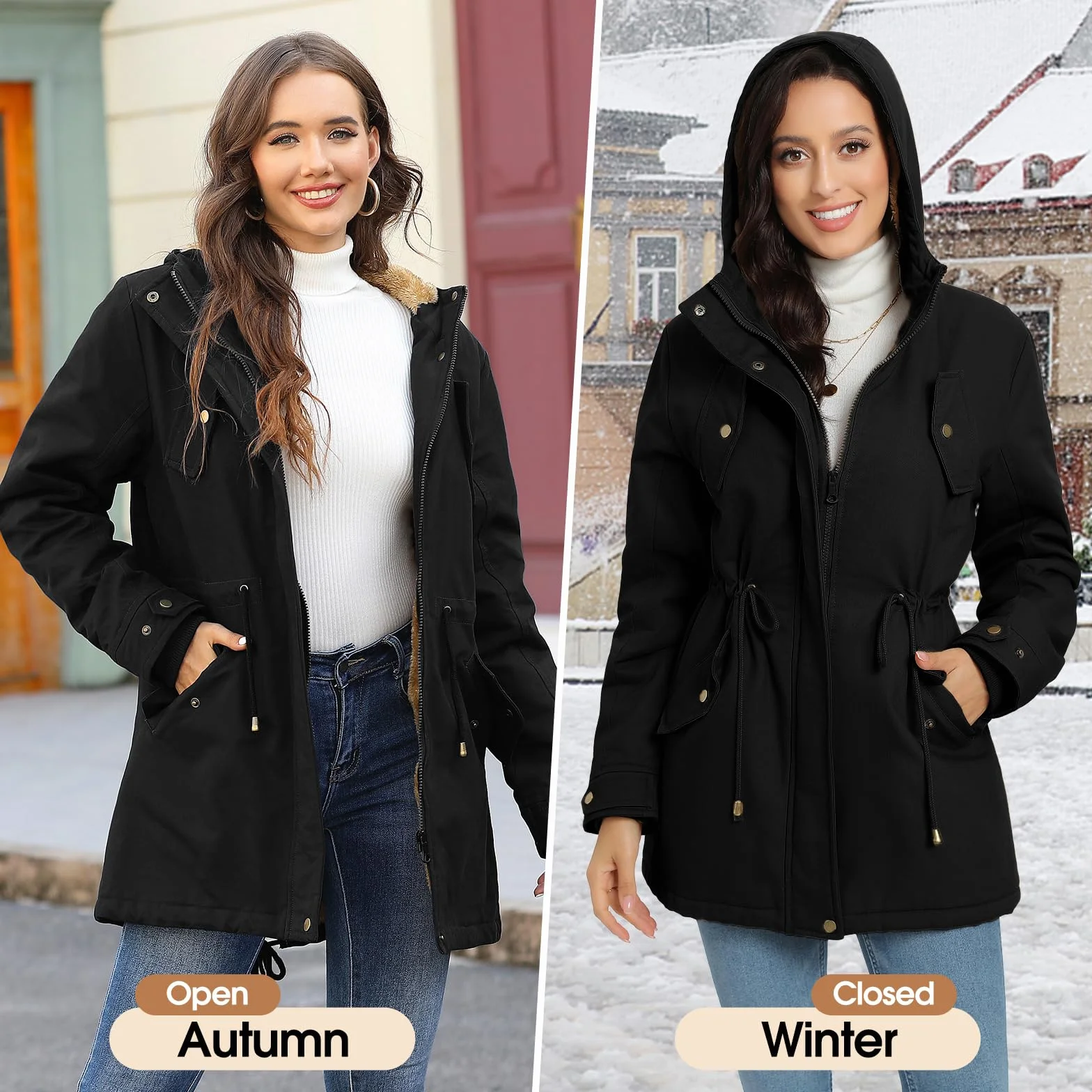 Vancavoo Cappotto Giubbotto Donna Parka Invernale Giacca Cappotti Imbottita Caldo Felpa con Cappuccio Media Lugghezza Giaccone Outdoor