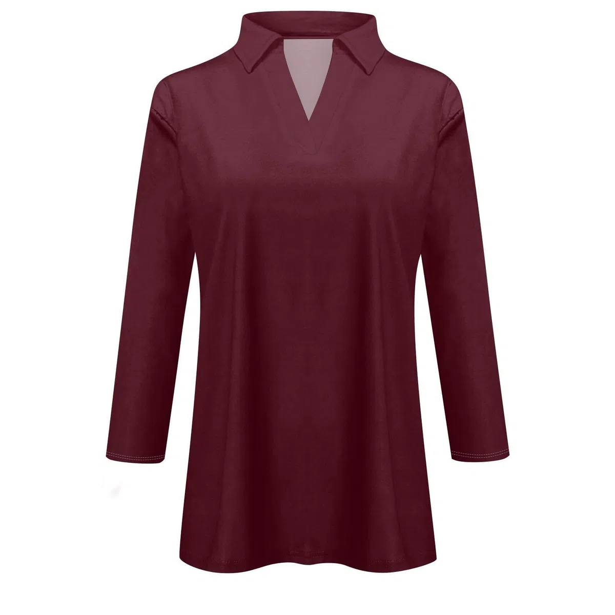 Maglietta a maniche a 3/4, da donna, a tinta unita, con colletto polo, a tre quarti, casual, leggera, traspirante, comoda, femminile, elegante