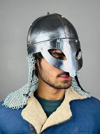 Elmetto vichingo in maglia metallica | Casco medievale in acciaio calibro 18 forgiato a mano | Miglior regalo
