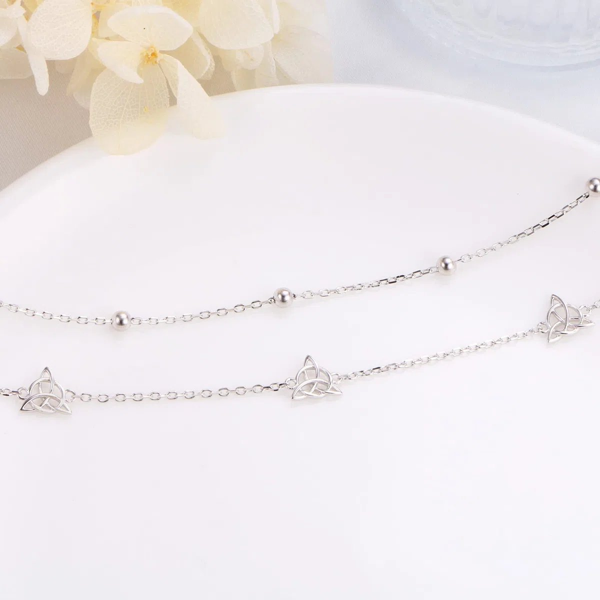 HOOHWE Anklets For Women Sterling Silver Ankle Bracelets For Women Double Layered Anklets Beach Jewelry Adjustable Anklet Gift for Teens Girls