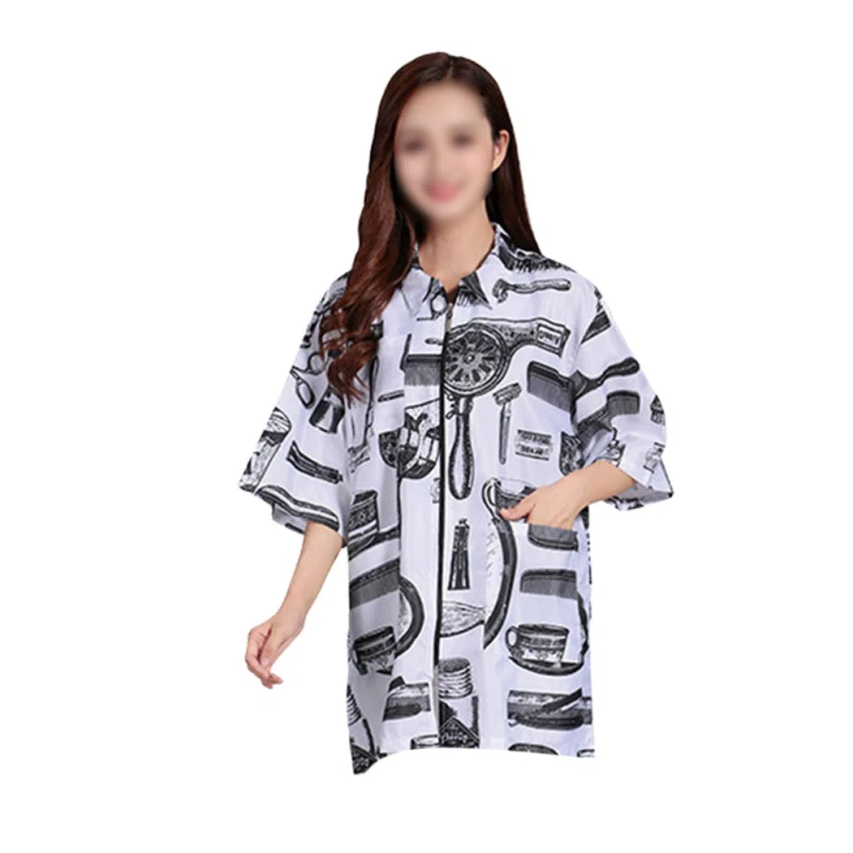 iplusmile Divisa da Lavoro in Tessuto Traspirante e Pelle Delicata per Parrucchieri Maniche Corte Chiusura Cerniera e Tasche, Abbigliamento Professionale Bianco Xl