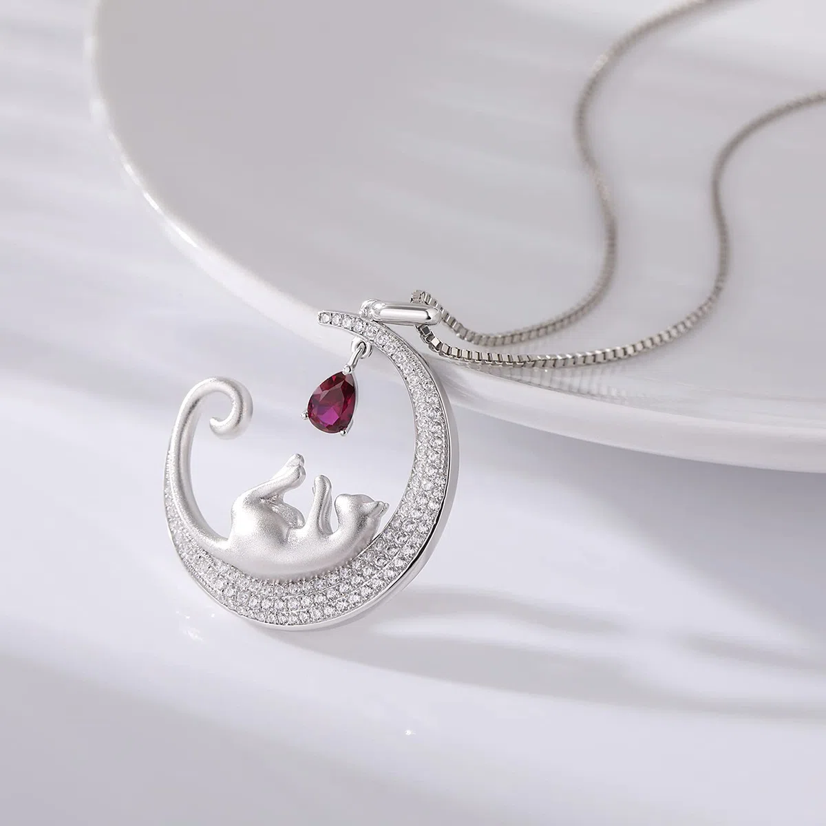jiamiaoi Collana Gatto in Argento Sterling s925 Placcato Oro Bianco 18K per Donna