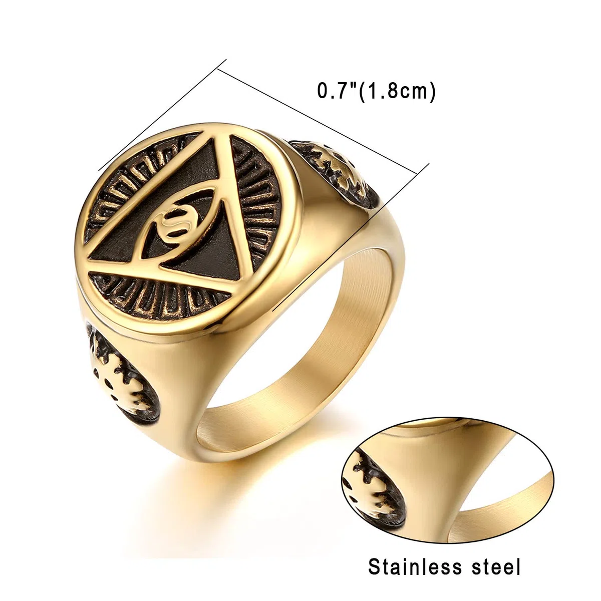 JewelryWe Anello da Uomo Religione Simbolo Triangolare di Piramide con occhio in Acciaio Inossidabile Regalo Colore Argento Oro