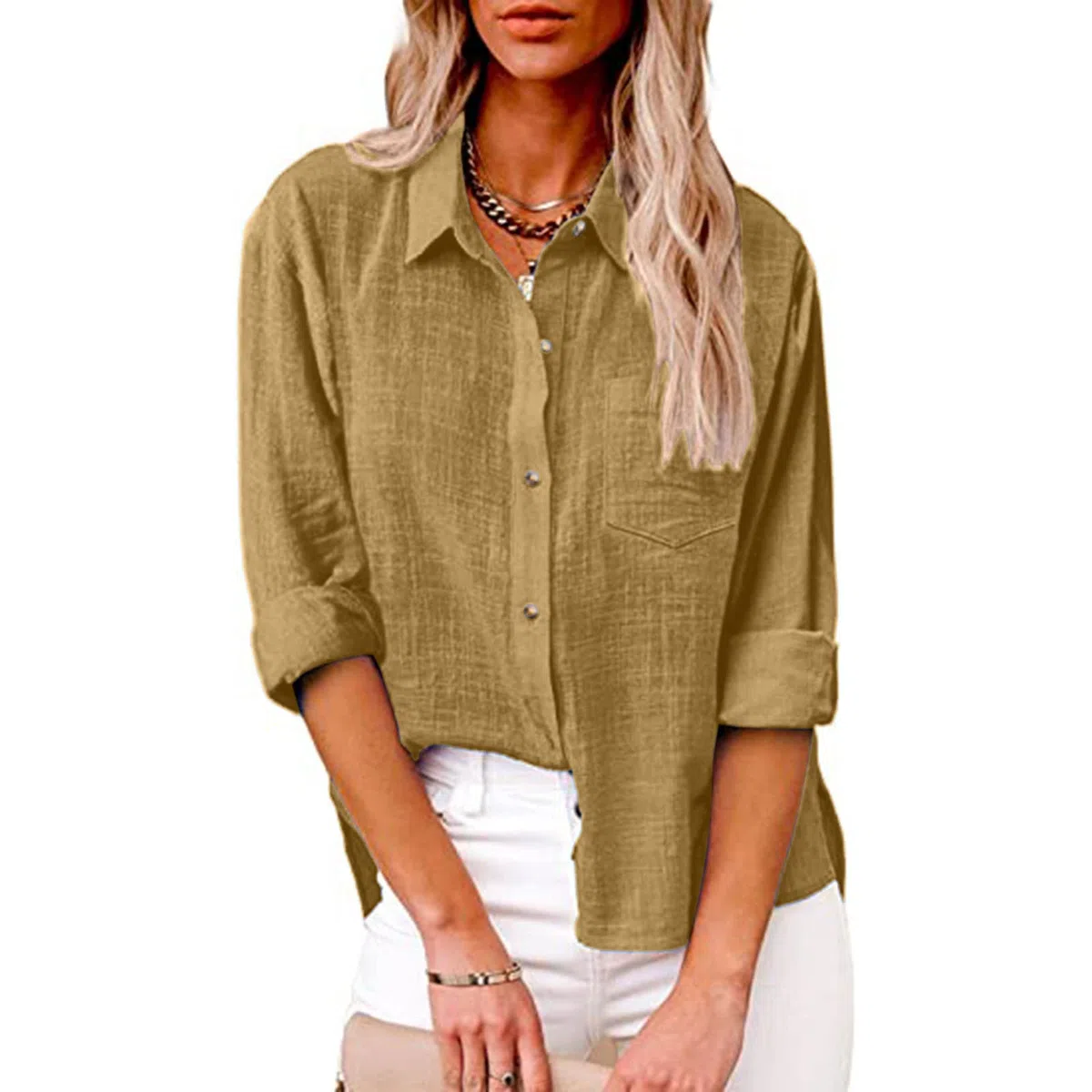 Camicia Donne Cotone Lino Casual Elegante Curvy Camicette in Lino T-Shirt con Maniche Lunga e Colletto a Revers in Tinta Unita Maglietta Leggera e Comoda per L'Estate Camicetta alla Moda da Spiaggia
