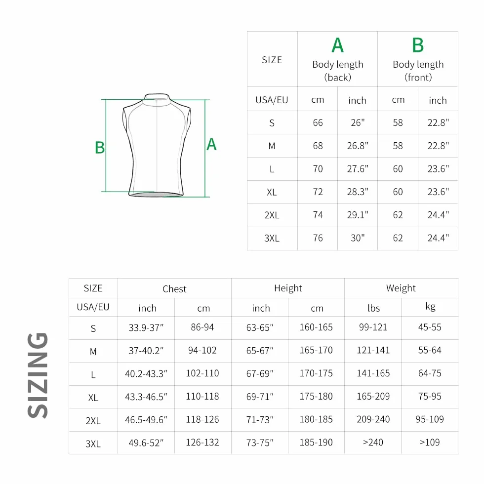 WOSAWE Gilet da ciclismo da uomo, leggero, traspirante, senza maniche, antivento, con cerniera YKK