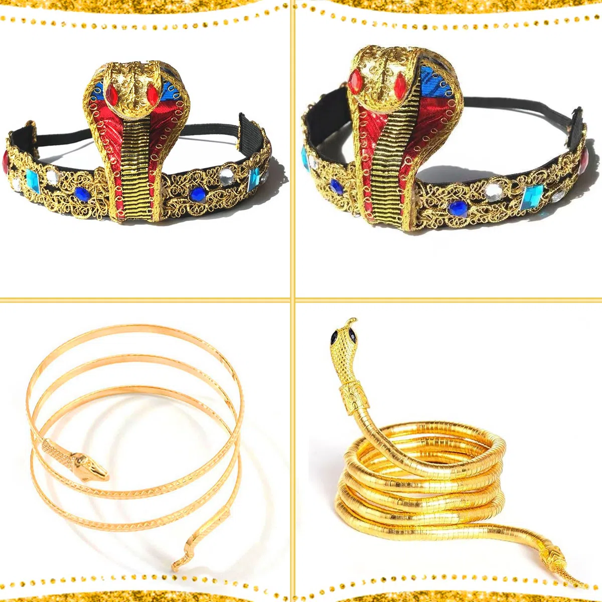 LaVenty accessorio costume egiziano copricapo cobra egiziano fascia braccio serpente bracciali spirale serpente medusa halloween