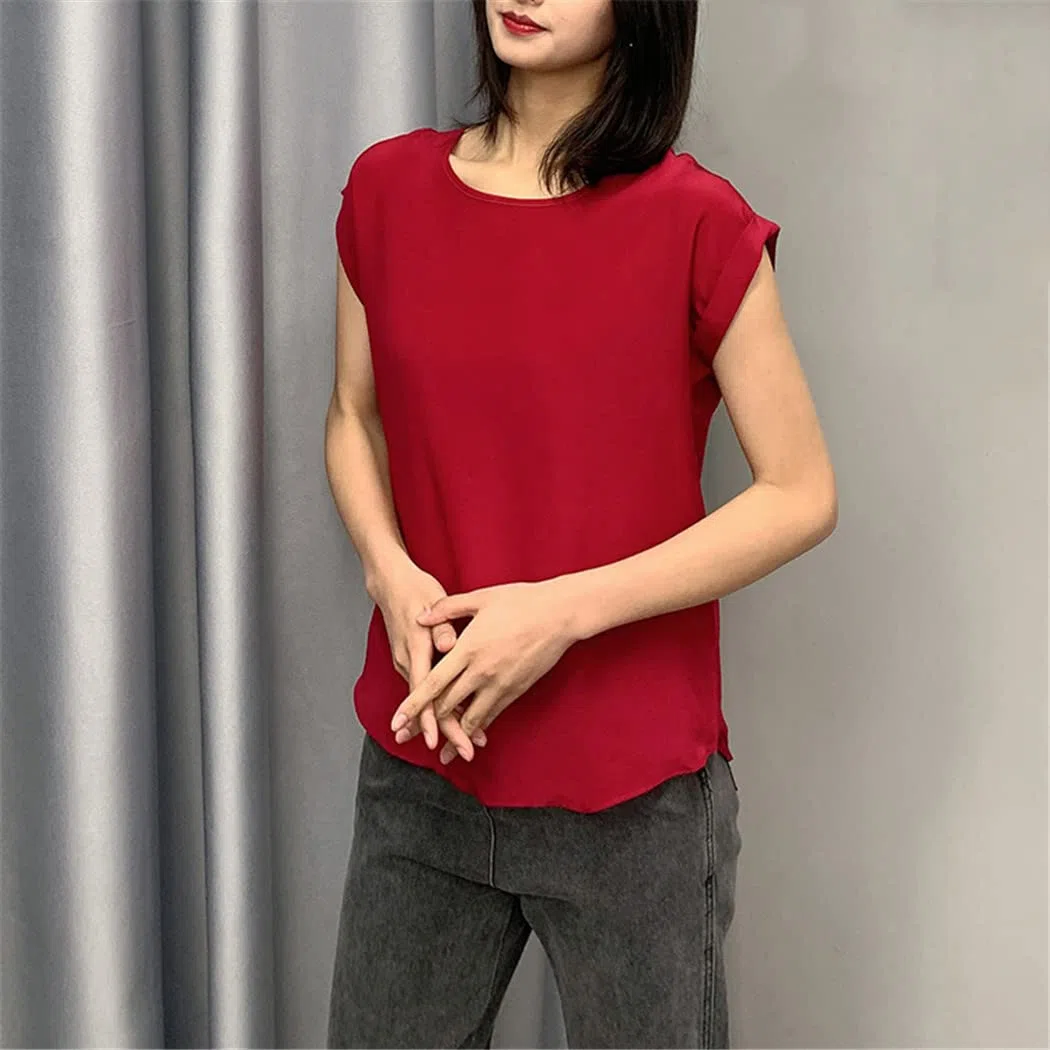 100% pura seta di gelso girocollo Top camicetta camicia manica corta Plus Size