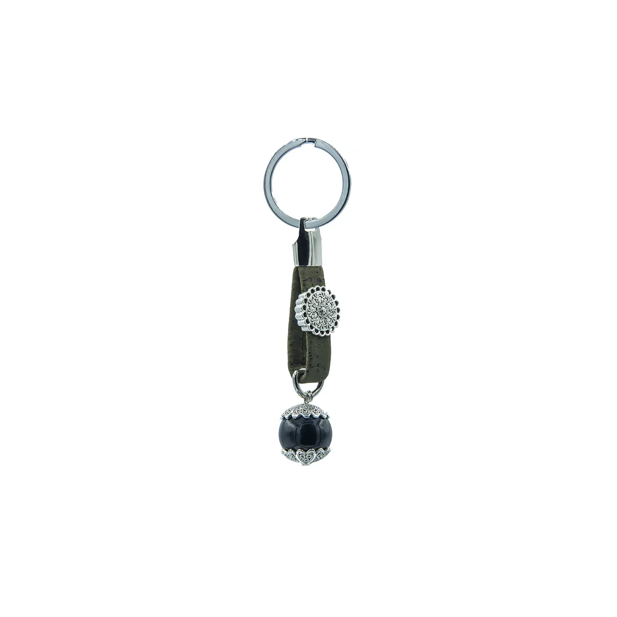 Tesori di Sardegna Portachiavi Portafortuna Sardo Su Coccu realizzato in Sughero Pietra Onice e Metallo Portachiavi Amuleto Unisex Originale idea regalo per Donna e Uomo