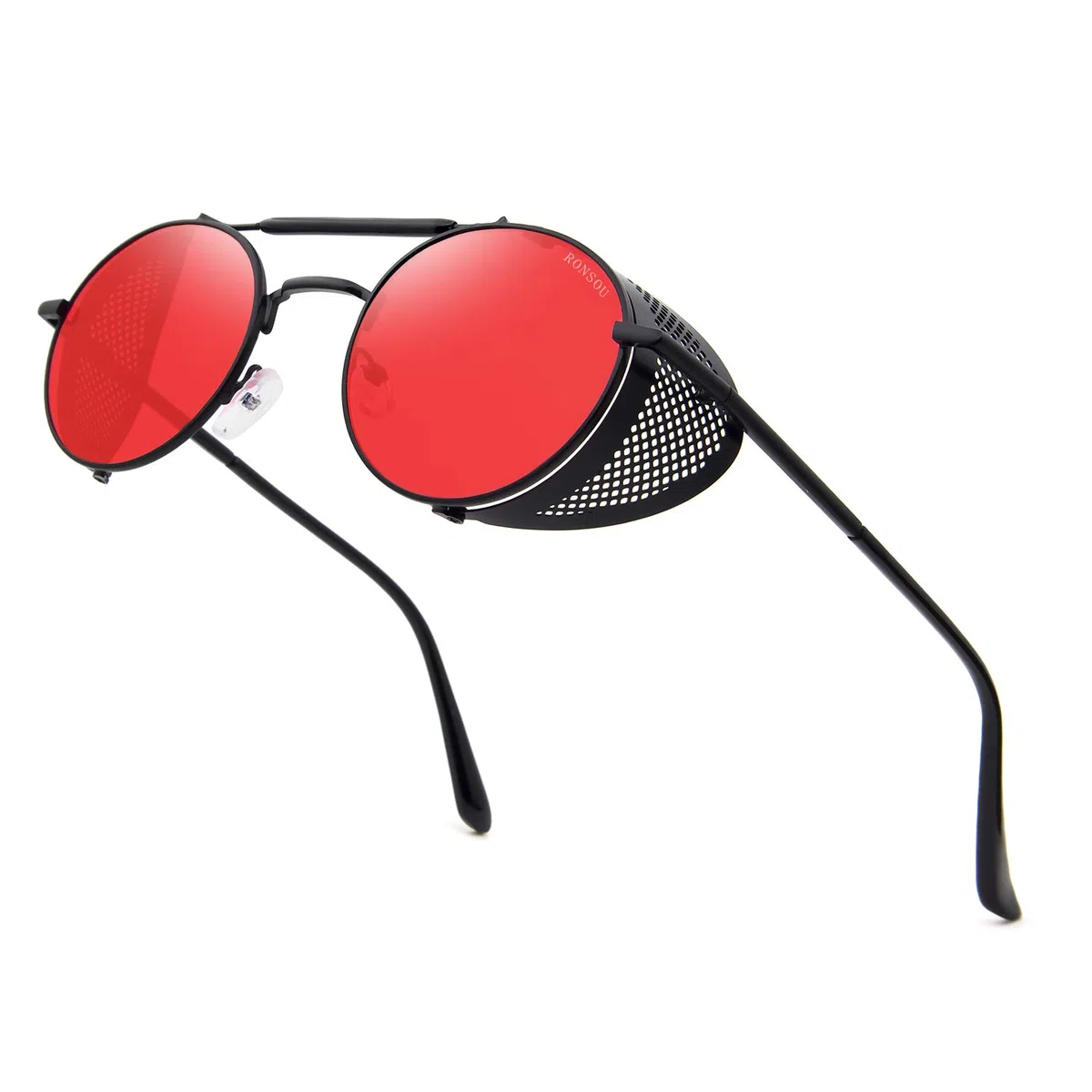 RONSOU Steampunk Stile Rotondi Vintage Polarizzati Occhiali da Sole Retrò Occhiali UV400 Protezione Metallo Telaio