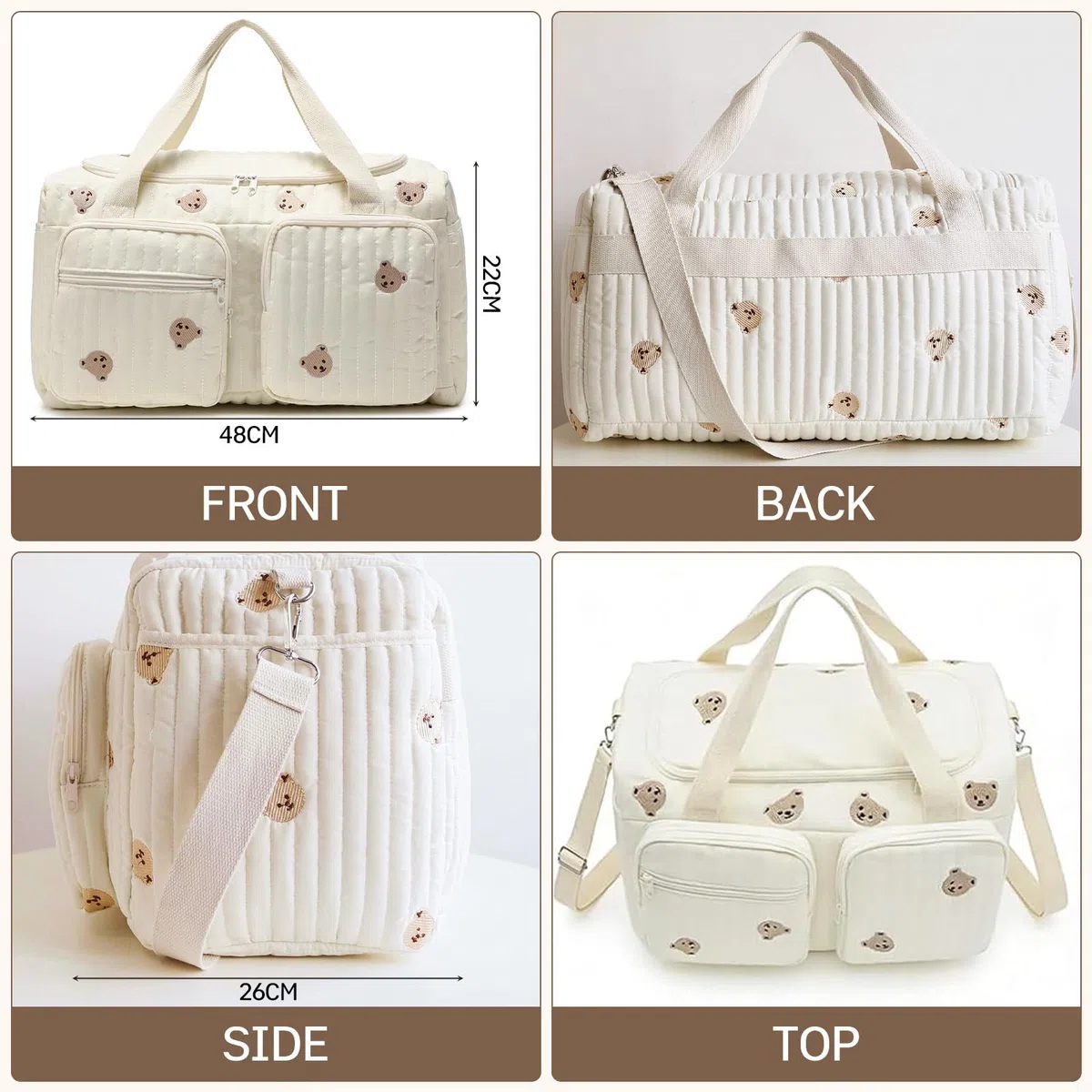 ZVD Borsa Parto Ospedale Grande Mamma, Borsa Passeggino, Neonato Cambio, Mommy Bag Multiuso, Spalla in Cotone Con Ricamo, Parto in Ospedale, Passeggino, Viaggio e Cambio Pannolini