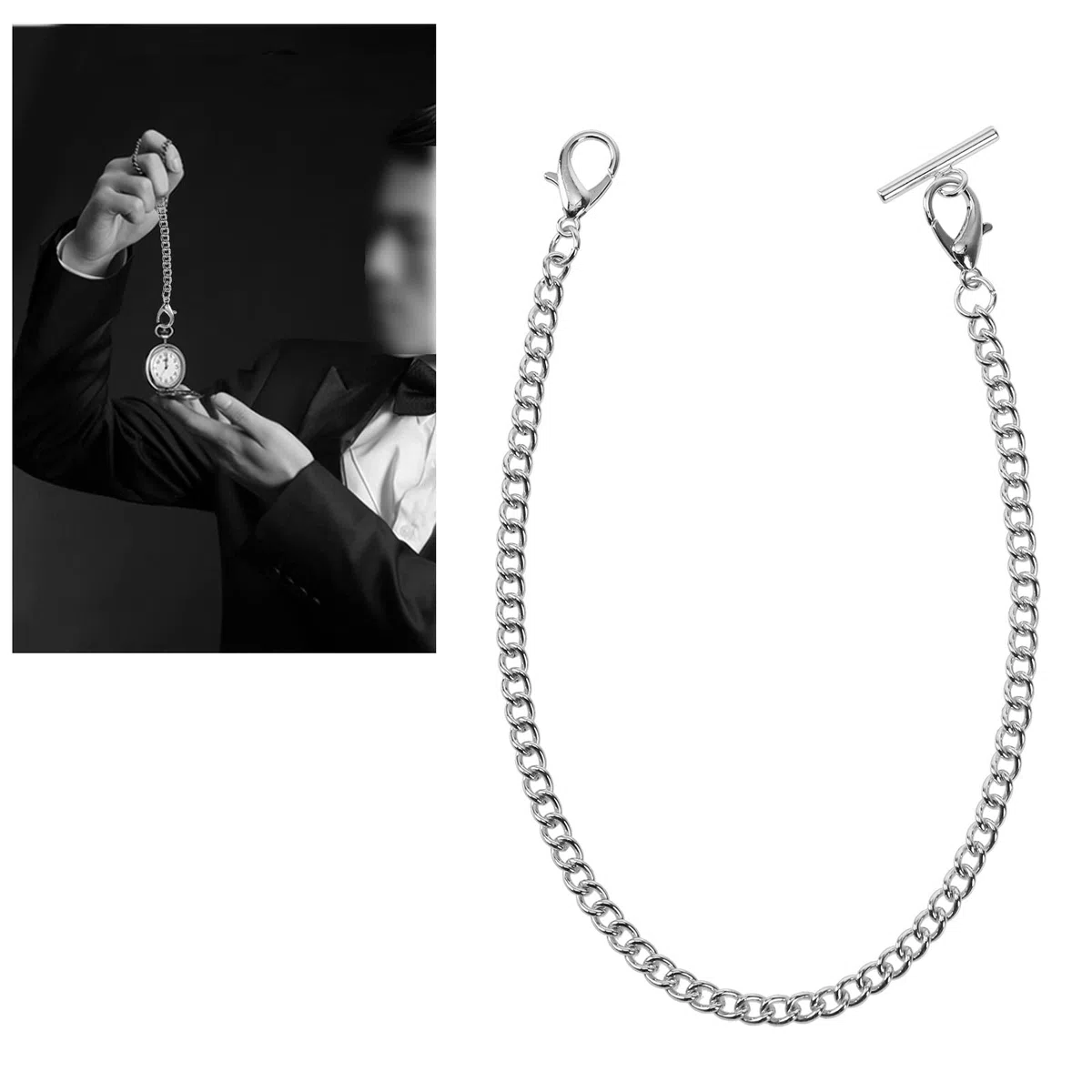Orologio da tasca Albert Vest Chain con barra a T e moschettoni placcatura 14 pollici Classic Metal Watch Chain Link & Pocket Watch Stand Single Link Vest Belt