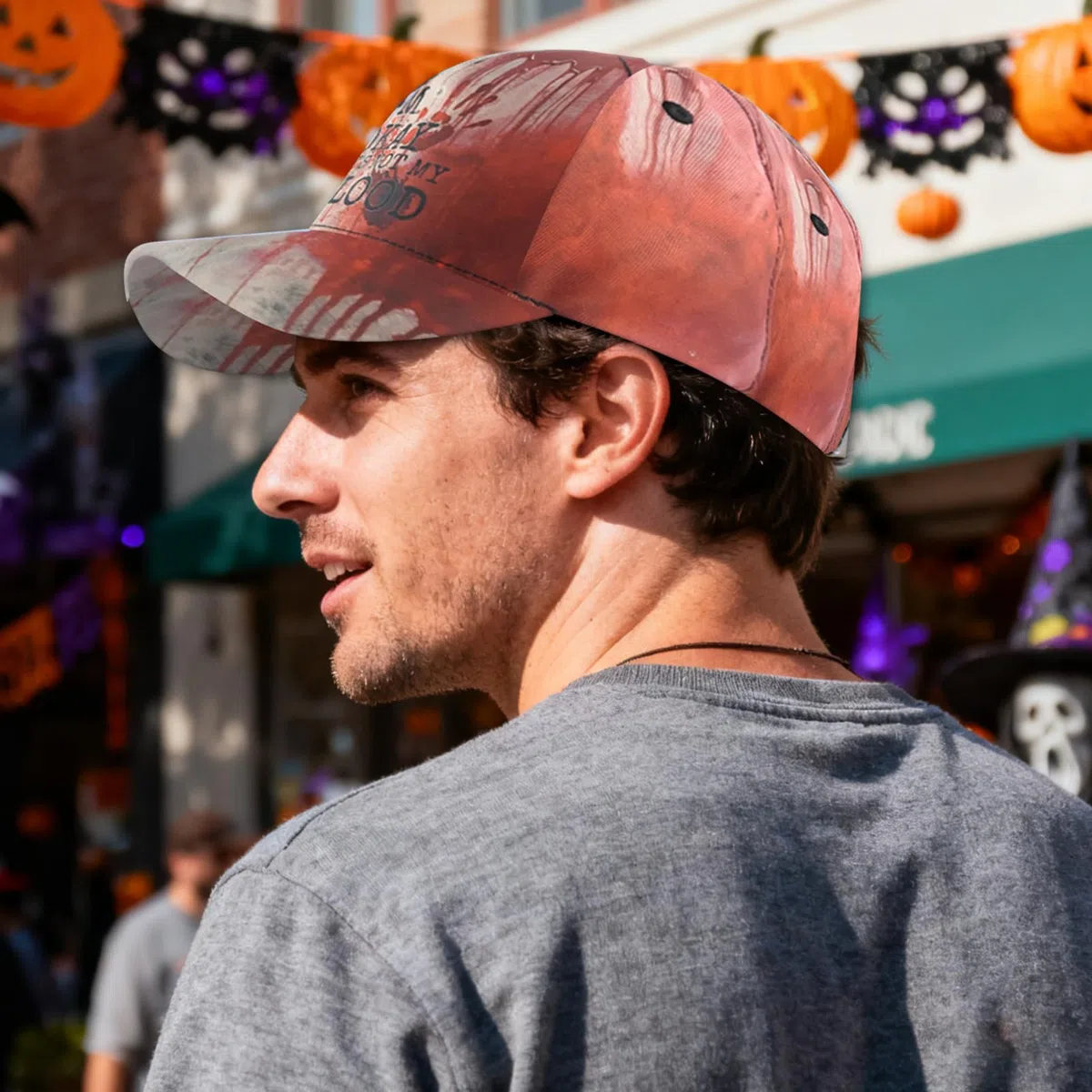Cappellini da Baseball Halloween con Macchie di Sangue, I'm Ok, It's Not My Blood Cappellino Horror, Cappello da Baseball Unisex, Accessorio Cosplay per Festa Horror e Costumi