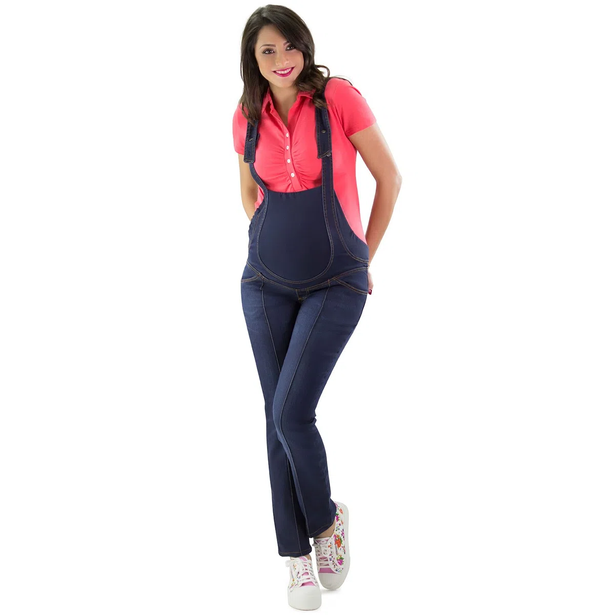 Caserta - Salopette Premaman di Jeans con Fascia in Jersey, Lavaggio Deluxe, vestibilità Regular - Made in Italy