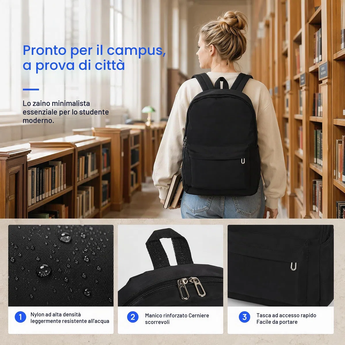 TSLBW Zaino per la Scuola superiore Ragazzi, leggero, casual, per lo studente universitario borsa sportiva di viaggio all'aperto A4 rivista IPad (Nero)