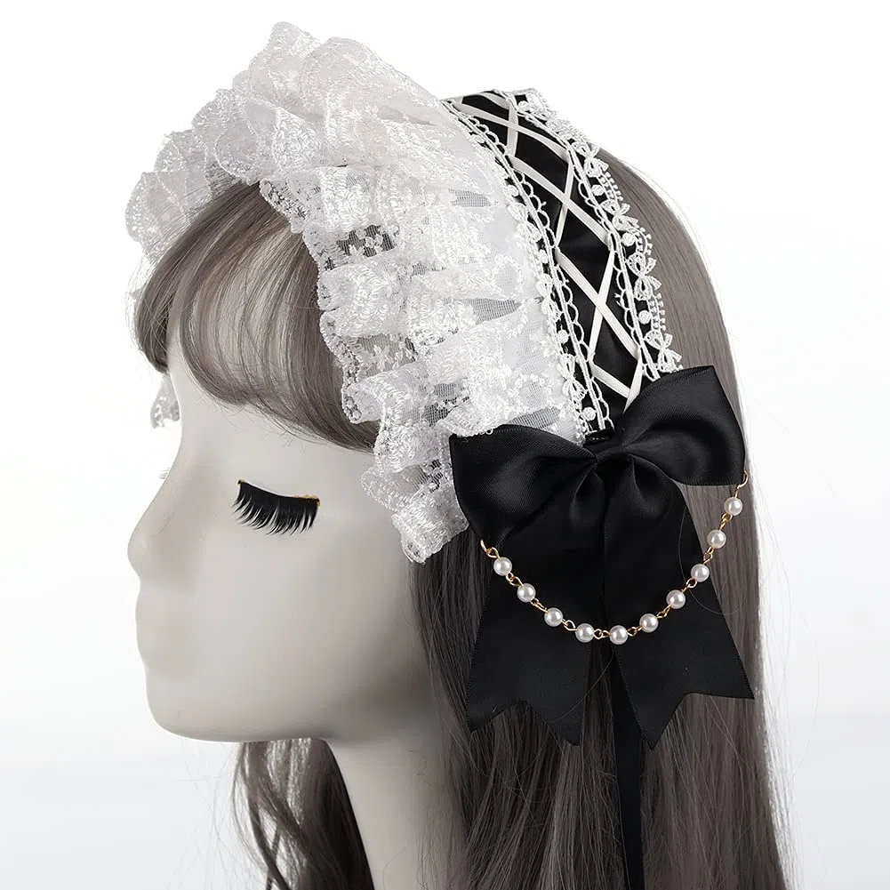 COSDREAMER Copricapo da ragazza Lolita Copricapo da cameriera Cosplay Copricapo da fiore in pizzo