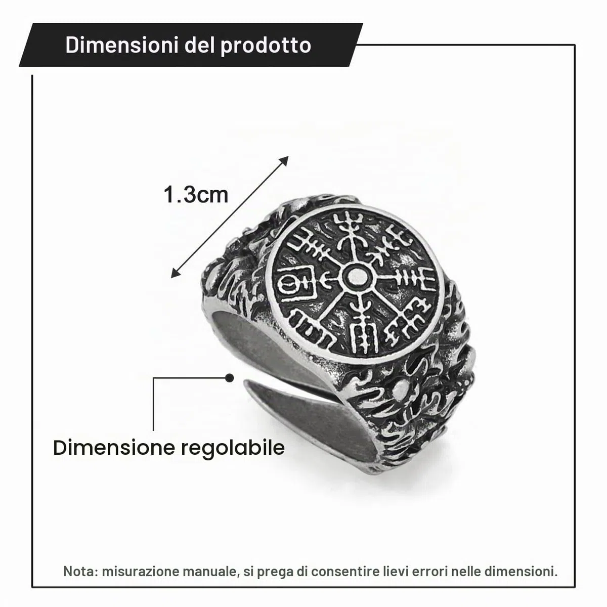 Anello Viking da uomo con apertura regolabile, motivo bussola, incisione con testo, gioielli retrò punk hip hop gotici unisex vintage, regalo di compleanno/Natale per uomini e ragazzi