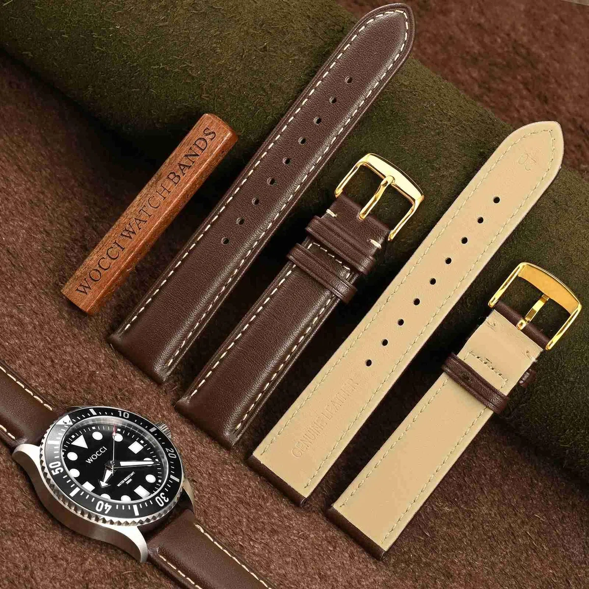 WOCCI Cinturino Orologio in Pelle Retrò con Fibbia Dorata, Cinturini di Ricambio 14mm 15mm 16mm 17mm 18mm 19mm 20mm 21mm 22mm 23mm 24mm