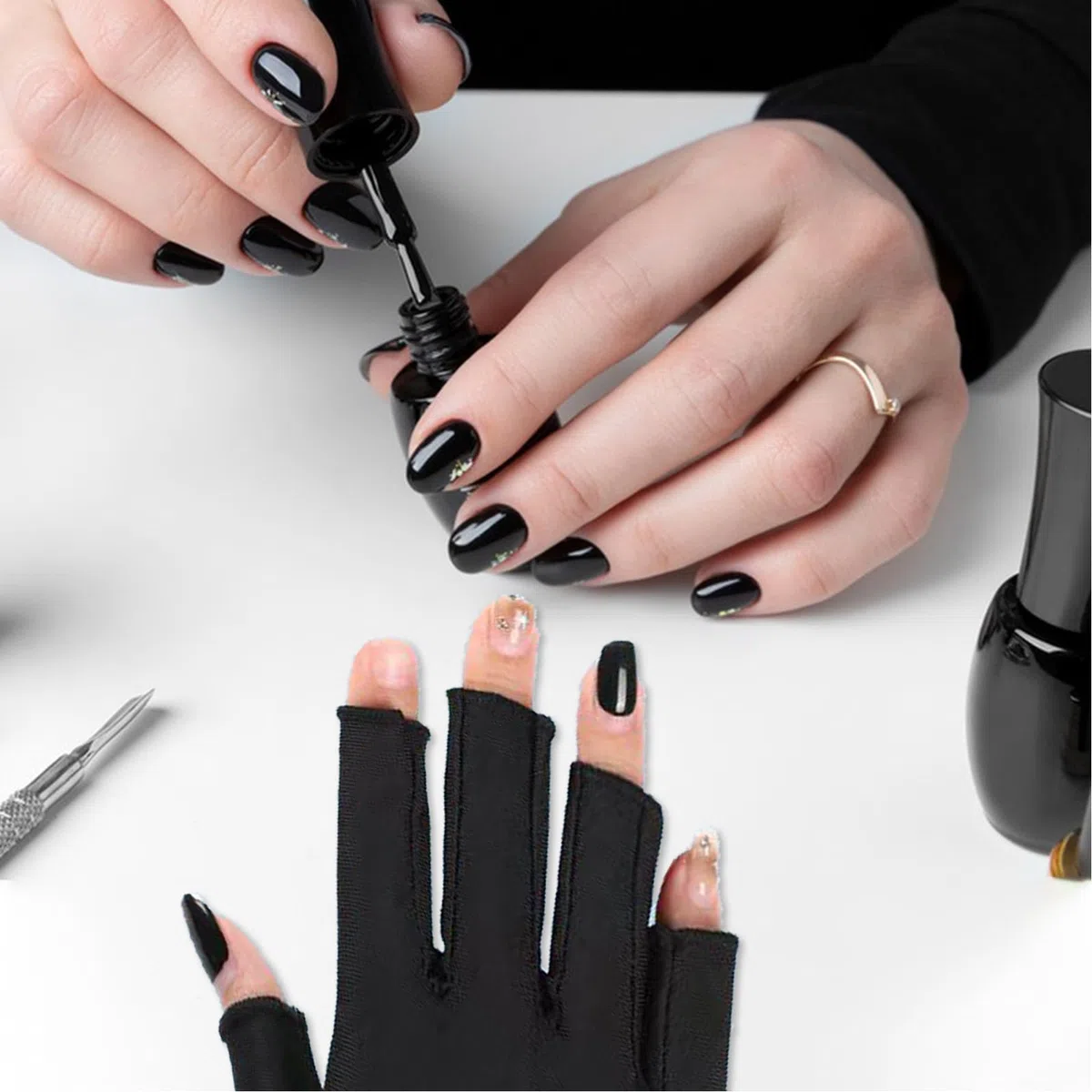 3 Paia Guanti Protezione UV Unghie, Guanti per Manicure, Guanti Anti UV per Lampada per Unghie in Gel (Nero Grigio Viola)