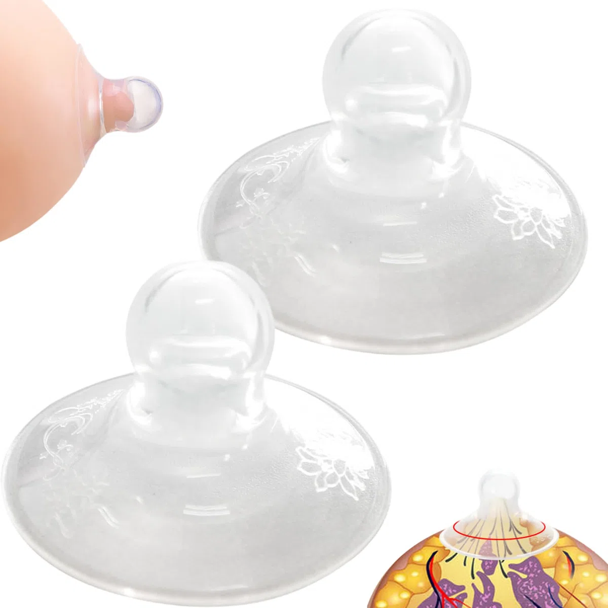 2 ventose per capezzoli, correttore per capezzoli trasparente in silicone morbido, facile da pulire per pressione di forma piatta timida invertita Ventose per uso diurno e notturno per pi