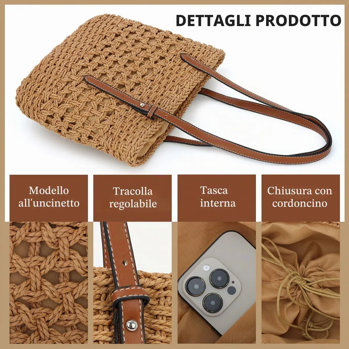 SUKUTU Donne Carta Corda di paglia intrecciata Borsa di paglia intrecciata Vacanze estive Tote Bag Spiaggia intrecciata Borsa di paglia a Tracolla