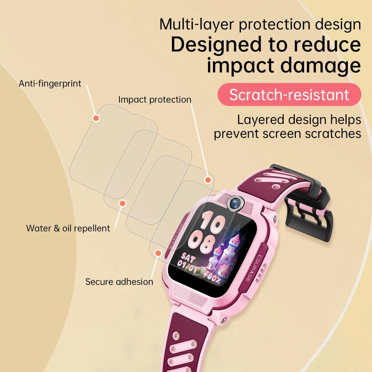 Set 4 in 1, compatibile con la custodia protettiva per display e cinturino in silicone e cordino, protegge il set di combinazione di orologi del tuo bambino (blu Z3)