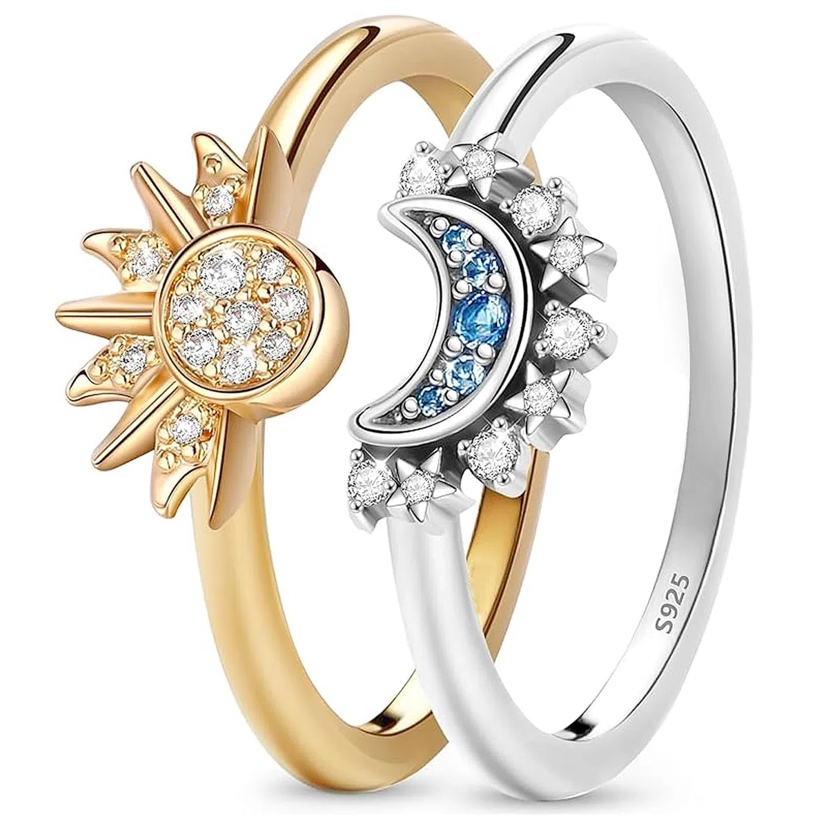 Anelli Sole e Luna in Argento 925 - Set Donna dell'Amicizia Sovrapposti - Migliori Amici Dupes Regali di Gioielleria