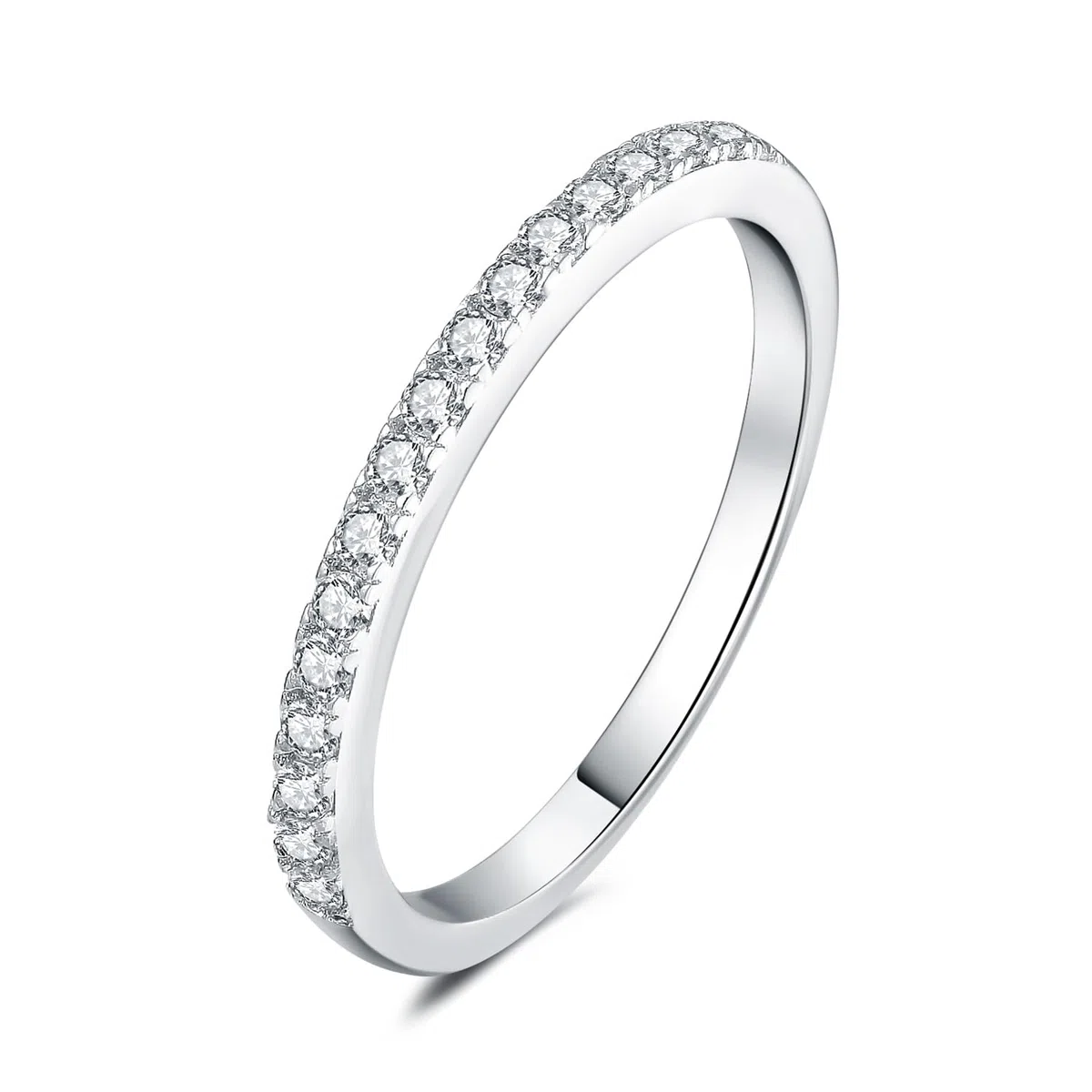 JewelryPalace Anello Half Eternity in Argento 925 con Moissanite, 6 Pietre a Taglio Rotondo, Fede Nuziale Donna in Tre Ori per Matrimonio